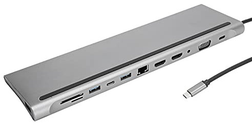 Goshyda 12-in-1 Docking Type C to Dual, USB, VGA, PD, RJ45 Docking Station with 3.5mmOutput, Dual Card Slots, Gigabit Ethernet Port, 87W Fast Charge