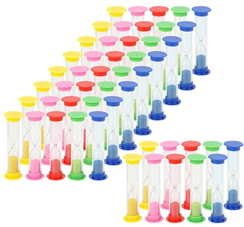 MUKCHAP 50 PCS 1 Minute Sand Timer, 8.7 x 2.5cm Colorful Hourglass Sandglass Timer, 5 Colors Small Plastic Sand Clock for Home, Office
