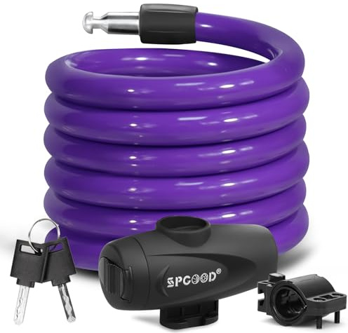 SPGOOD Lucchetto Antifurto Catena Bici 120cm/12mm, Livello di Sicurezza Molto Alto, Serratura Cavo Spirale con 2 Chiavi, per Triciclo, Moto, Scooter, Carriera(Viola)