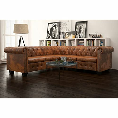 SECOLI Ecksofa Eckcouch Sofa L Form Retro Sofa 5 Sitzer Chesterfield Sofa Kunstleder Vintage Braun Couch Polstersofa Sofas & Couches Wohnzimmersofa Loungesofa-Braun-Ecksofa 5-Sitzer