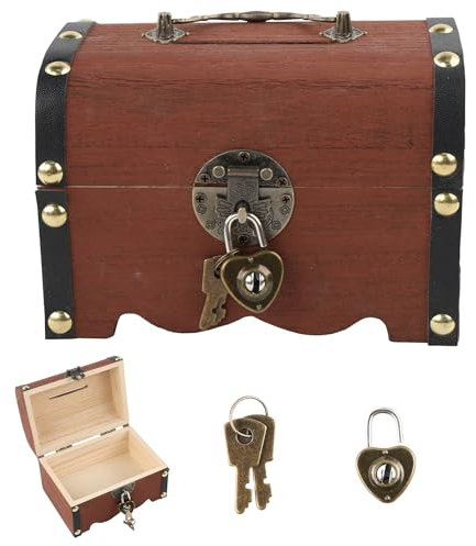 QINGYIWL Vintage Schatztruhe Holz Klein 14,5 * 10 * 9,5cm Schatzkiste mit Schloss, Piraten Schatztruhe Klein zur Aufbewahrung und Dekoration, Holztruhen Schatzkiste für Kindergeburtstag Schatzsuche