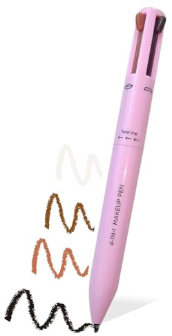 iLamvie Lápiz de maquillaje 4 en 1, delineador de ojos, delineador de cejas y rotulador, resistente al agua, lápiz de maquillaje todo en uno, de larga duración, color rosa