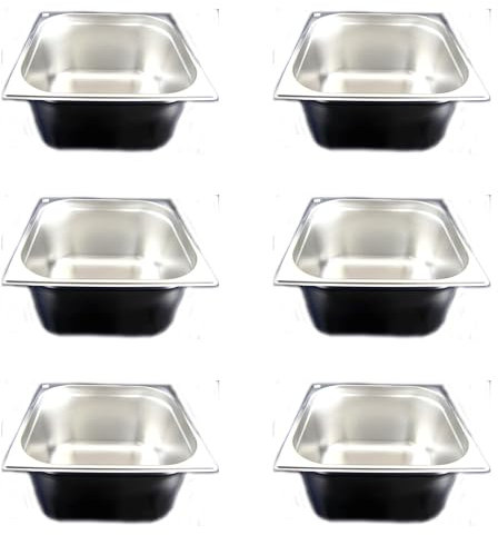 AcMax 6 Stück GN 2/3 Gastronormbehälter GN-Behälter Edelstahl 12,5 Liter tief 200mm Gastronorm