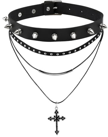 MILAKOO PU Choker mit Dreifacher Halskette Set Punk Gothic Choker mit Einzigartigem Anhänger
