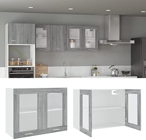 Vopese Hängeschrank Wandschrank HängendKüchenhängeschränke Küche Schrank Einbauküche Küchenzeile Küchenmöbel Oberschrank Küchenschrank Küchenmöbel Glas Grau Sonoma 80x31x60 cm Holzwerkstoff