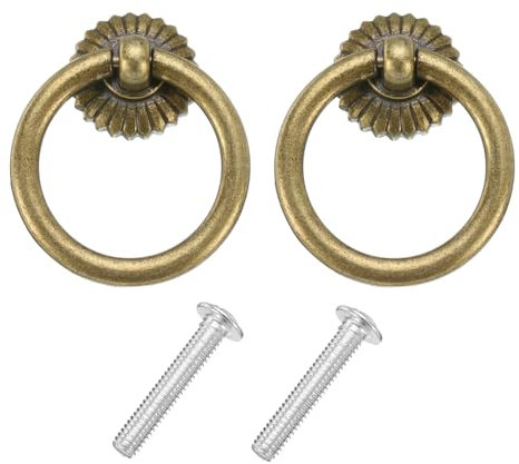 QUARKZMAN 2 Ensembles de Boutons de Tiroir Rétro à Anneau Tombant Vintage avec Vis en Alliage de Zinc pour Meuble de Tiroir Armoire Placard Bronze (45,5 mm/1,8 de Long)