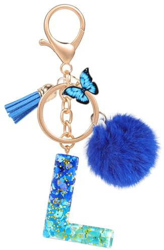 MWOOT Name Buchstabe Schlüsselanhänger, Blau Schlüsselband für Damen Mädchen Geschenk, Harz Schlüsselringe für Tür Auto Schlüssel Handtaschen Deko