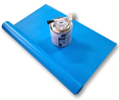 PVC Pool Reparaturset für ältere Pools PVC Poolfolie Kleber + Flicken (1x 35 x 70 cm Flicken + 1 x 250 ml Sabacontact)