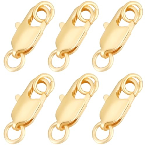 Beebeecraft 1 Box 20 Stück Karabinerverschlüsse 10.5 x 5 x 2.5mm | 18 Karat Vergoldetes Messing Armband Verschluss Kettenverschluss mit 2 Stück Biegeringen Für Schmuckherstellung