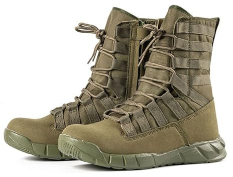 Men's Outdoor Tactical Combat Boots, Waterproof Military Boots, Durable and Lightweight High-Top Ankle Boots for Hiking and Work,Green,9 UK