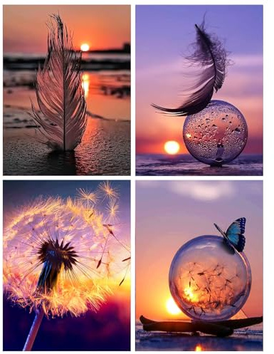 KiKiHong Diamond Painting 4er set,DIY Diamant Malerei Pusteblume | 5D Diamant Painting Bilder Mit Diamond Painting Zubehö Anfänger Geeignet für die Heimdekoration（30 * 40 cm）