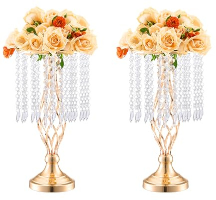 VEVOR Supporto per Fiori da Matrimonio in Cristallo, Alto 43 cm Centrotavola in Metallo per Matrimonio 20 Pezzi, Portafiori Dorati, Espositore Floreale per Tavoli, Cene di Nozze, Cerimonia, Compleanno