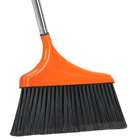 Heavy-Duty Angle Broom for Floor Cleaning with 52 Long Handle Stiff Bristle Angle Commercial and Industrial Broom, Indoor Outdoor Broom for Garage Kitchen Office Lobby Patio