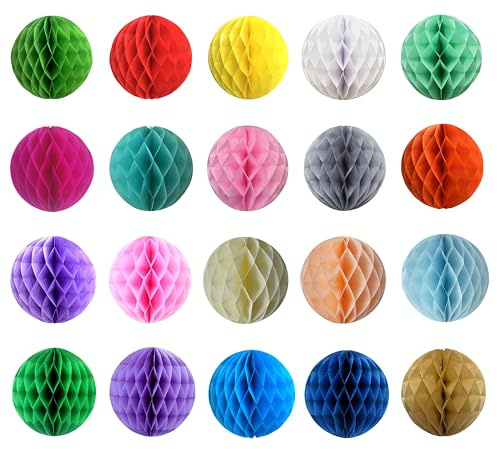 20Pcs Colorful Honeycomb Balls Party Honeycomb Balls Paper Flower Balls Tissue Paper Flower Balls Paper Pom Poms for Birthday Wedding Home Decorations (4 Inch)