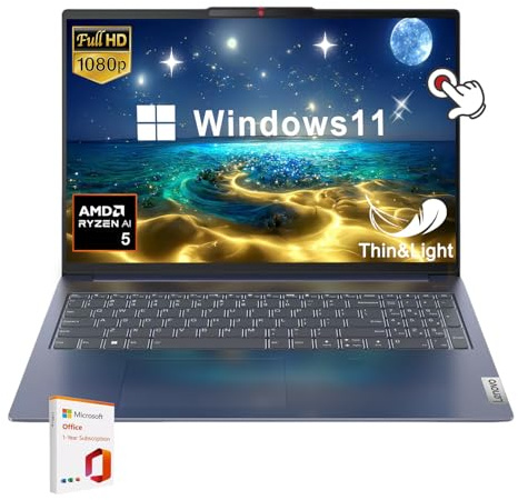 Lenovo IdeaPad 5 Slim Laptop, AMD Ryzen 5 8645HS, 16 WUXGA (1920 x 1200) Touchscreen, 16GB LPDDR5x-6400 Memoria, 512GB PCIe SSD, Windows 11 H, w/Office 365 (Windows 11 Home, 16GB RAM | 512GB PCIe SSD