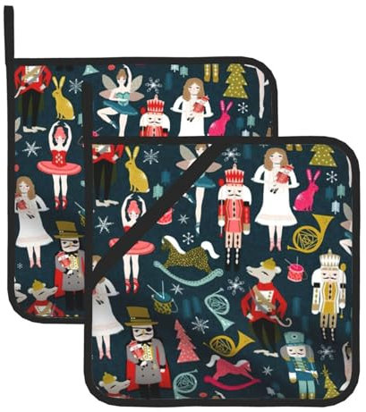 2 presine da donna con stampa Schiaccianoci balletto natalizio 20,3 x 20,3 cm, presine da cucina per grigliare, maneggiare pentole calde