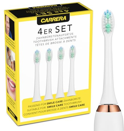 CARRERA Elektrische Zahnbürstenaufsätze 4er Set, weiß [Mit Schutzkappe] Zahnbürste - Schallzahnbürste - Electric toothbrush - Zahnbürste elektrisch - Zubehör elektro Zahnbürste