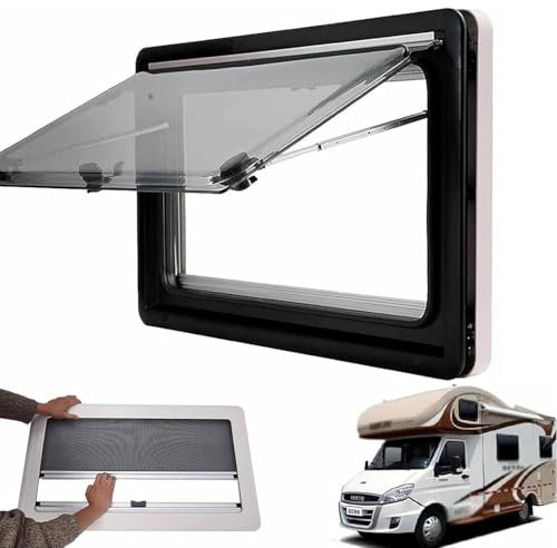 Push out RV Window, RV Vent Window Hatch, Camper Caravan Motorhome Top Hinged Window External Push Window Roof Top Vent Skylight for Caravan Camping Trailer Motorhome,900x450mm