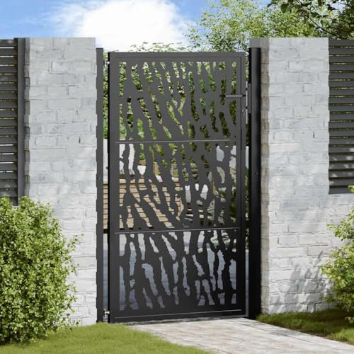 qohoio 4100981 Garden Gate Black 105x155 cm Steel Trace Design Garden Gates High galvanised wrought iron metal swing gate