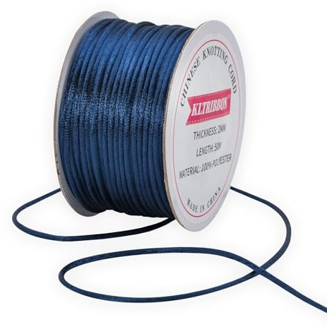 KLTRIBBON Satin-Rattail-Kordel für Schmuckherstellung, Armbänder, Halsketten, Perlenfaden, Makramee, Kumihimo, chinesischer Knoten, 50 m, Marineblau