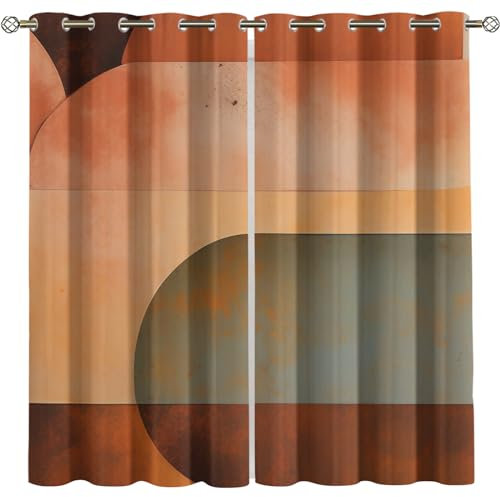 Kinder Gardinen Kinderzimmer Junge Mädchen Blickdicht Braun Grün Moderne Minimalistische Kunst 200X160Cm 2Er Set Verdunkelungsvorhang Thermovorhang Hitzeschutz Vorhänge Wohnzimmer Schlafzimmer Vorh