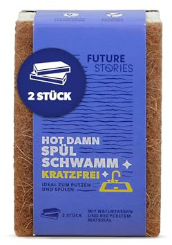 Future Stories Spülschwamm - 2er Set aus Naturfaser und Recyclingmaterial, mit Scherseite, vegan, waschbar, für Haushalt