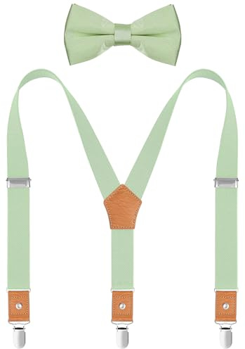 WAQXTV Boy's Suspenders and Bow Tie Set Elastic Y Back with Metal Clips 30 Inches Sage Green