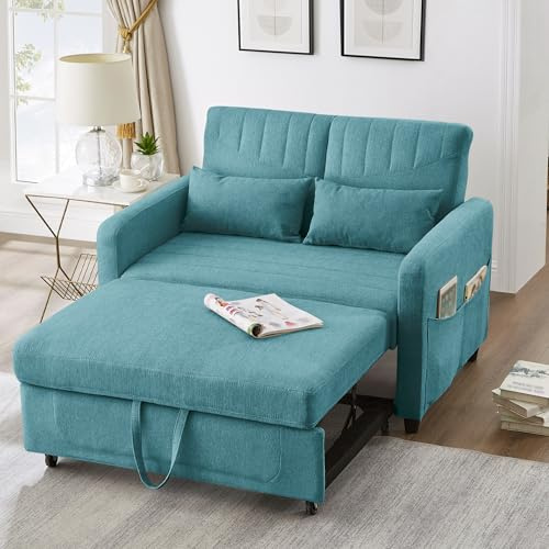 A ALFRESCOOL Zweisitzer Sofa mit Schlaffunktion, Verstellbares Rückenteil Sofa, klappsofa mit schlaffunktion, Komfort SofaBett für kleine Wohnungen Studentenwohnheime, 114x77 cm (Blau)