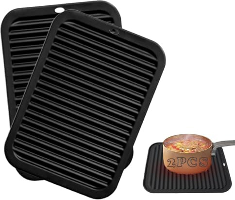 Hongmeru 2 Pack Silicone Trivets for Hot Pans & Kitchen Worktops, Heat-Resistant Non-Slip Mats, 30 x 23cm Thick Soft Silicone Pads & Pot Holders, Heatproof Counter Protectors for Tables (Black)