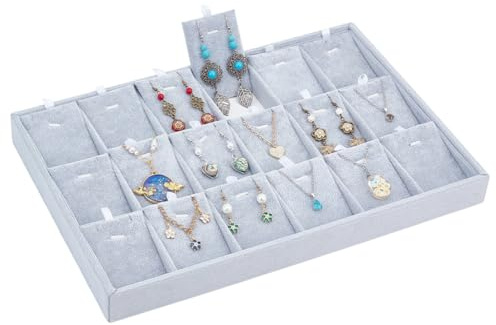 arricraft Vassoio portagioie impilabile a 18 scomparti, vassoio portaorecchini, collane e bracciali in velluto grigio con divisori rimovibili, espositore per gioielli da donna