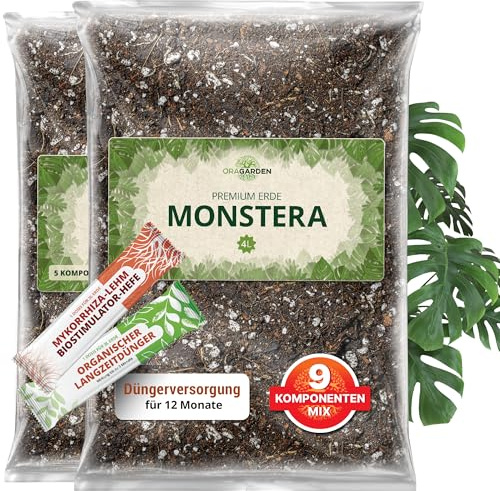 4L Monstera Erde Kit mit Dünger und Mykorrhiza für 12 Monate Pflegeset - Monstera Substrat mit Bodenaktivieren organisch Dünger für Pflanzen, Palmen, Blumen - 9 Komponenten Blumenerde