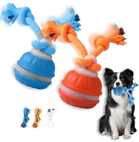 Supore Jouet pour Chien Interactif 2 pcs Balle Interactive Chiens Intelligent Rechargeable, Jouet Chien Occupation avec Ficelle, Balle à Activation pour Chiot/Chiens de Petite et Moyenne Taille