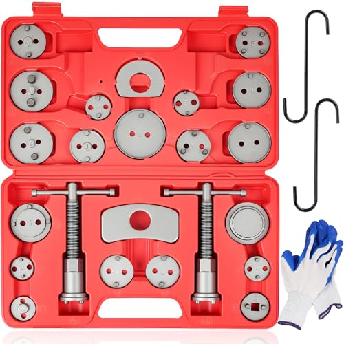 DAYUAN 27Pcs Brake Caliper Compression Tool Set, Brake Caliper Wind Back Tool Kit and Brake Piston Compressor Tool for Brake Pad Replacement Reset, Disc Brake Caliper Tool Set with Red Case