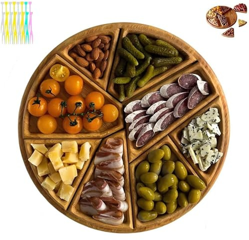 Puzzle Serving Tray – Wooden Snack Organizer with 8 Removable Compartments, Decorative Fruit & Food Platter, Serving Trays for Party, Coffee Table & Kitchen,25x25cm