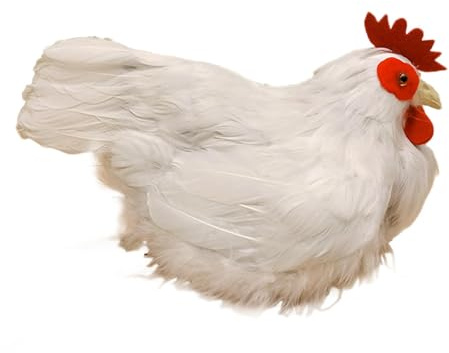FashionCha Simulation Weißes Huhn Modell Figur Tier Statue Ornament mit Künstlichen Federn Und PP Material für DIY Bastelarbeiten für Ostern Gartendekoration
