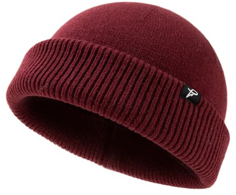 Comhats XL/XXL Fisherman Beanie Trawler Beanie Herren Damen Wintermuetze Strickmuetze Winter Weinrot M/L