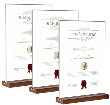 midgreyeye 3pcs A4 Premium Acrylic Sign Holder with Wooden Base A4 Display Stand for Office, Restaurant, Café, Shop, Wedding