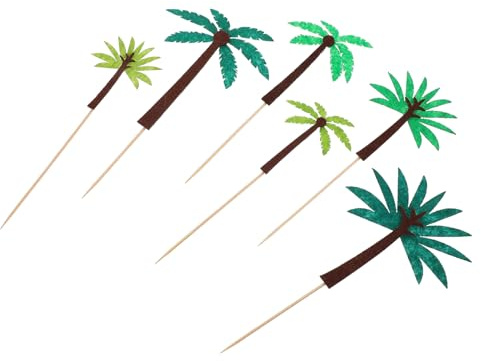 VICASKY Hawaiian Theme Decorative Cake Topper and Fruit Decoration Props, Felt Palm Trees and Coconut Trees, 24 Pieces Party Cake Ornaments for Luau Birthday and Summer Celebration