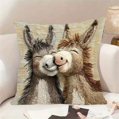 Uixxducc 2er Set Kissenbezug 45x45 Esel Kalb Muster Flauschiger Weicher Atmungsaktiver Plüsch Kissenhüllen deko für Sofa Wohnzimmer Heimdekoratio Feiertags (A)