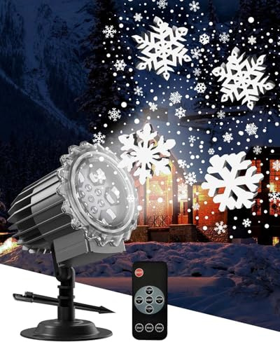 Trongle Weihnachten Schneeflocke Projektor Licht 3D-Effekt, LED Projektionslampe mit Fernbedienung & Timer, Weihnachtsprojektor Licht Wasserdicht, Dynamischem Schneefall, für die Weihnachtsdekoration
