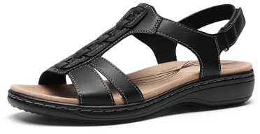 DREAM PAIRS Sandali da Donna con Supporto all'Arco Plantare – Comodi Sandali Bassi Estivi, Casual per la Spiaggia e Le Passeggiate,Size 39,Nero,SDFS26003W
