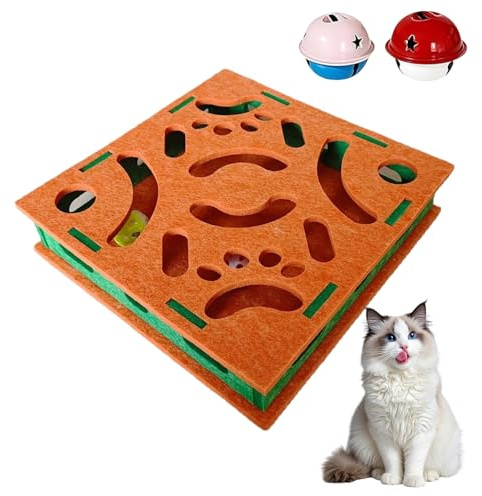 Puzzle-Box – Interaktives Krallenschleifspielzeug mit versteckter Glockenkugel, Geschicklichkeitsspiel für Katzen und Kätzchen, Bodenaktivität im Innenbereich zum Schutz von Möbeln, Design zum Kratzen