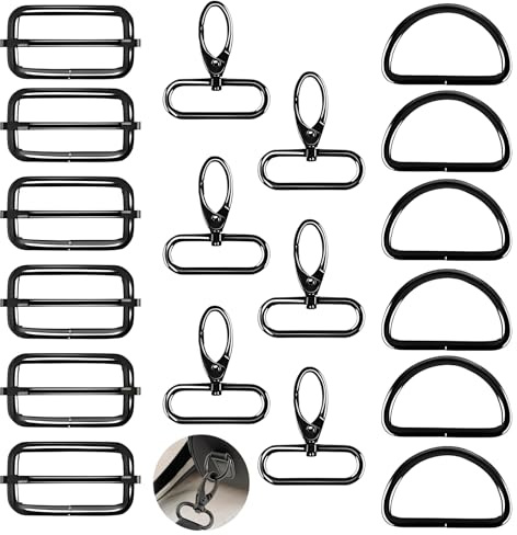 lrgnixs 18 Stück Taschenzubehör zum Nähen, D Ringe | Karabinerhaken mit Drehgelenk,Karabiner Schlüsselanhänger,Metall Schiebeschnalle für DIY,Nähen Zubehör und Schlüsselanhänger