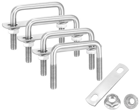 QUARKZMAN 4 Set M8 2 Zoll Innere Breite Quadratische U-Bolzen 2 Zoll Länge | 304 Edelstahl, Mit Flansch Sechskantmutter Rahmenplatten, Für Anhänger Automotive, 50mm B x 50mm L, U-Bolzen