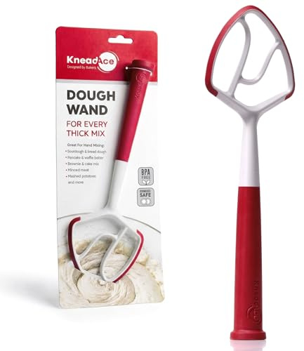 KneadAce Dough Wand, Reinvented Danish Dough Whisk for Sourdough Mixing | Rigid one-piece design, silicone grip and scraping edges, stands upright, dishwasher safe, thoughtful gift for bakers