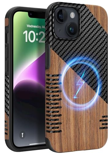 ZZDZZ Coque Magnétique pour iPhone 13 Mini [Compatible avec MagSafe] Étui en Bois et Cuir Protection Antichoc Housse pour iPhone 13 Mini - Twill Bois