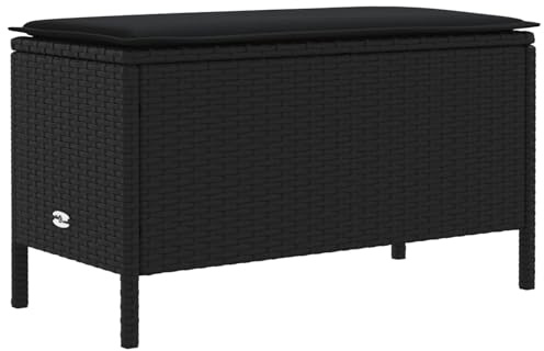 vidaXL Garten-Fußhocker mit Kissen Schwarz 80 x 38 x 45 cm PE-Rattan