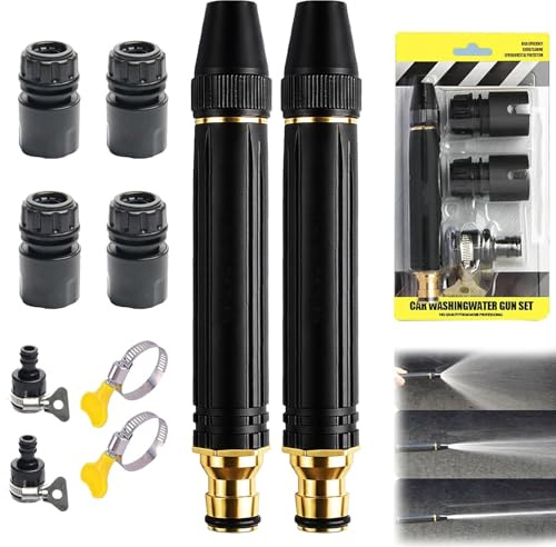 Pistola ad Acqua ad Alta Pressione, Ugello Alta Pressione per Tubo Acqua per Lavaggio Auto Giardino, Getto Acqua Alta Pressione Con Ugello di Rinforzo E 2 Fascette Stringitubo (A 2SETS)