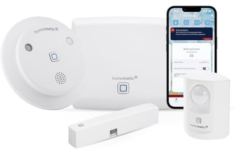 Homematic IP Starter Set Alarm, Smart Home, digitaler Fenstersensor, Bewegungsmelder, Funk-Innensirene mit App-Funktion warnt hörbar, sichtbar, per Push-Nachricht, smarte Alarmlösung, 153348A0