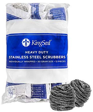 KingSeal Spugna abrasiva in acciaio inox, resistente, peso 50 g, confezionata singolarmente (1 confezione da 12 lavaggi)